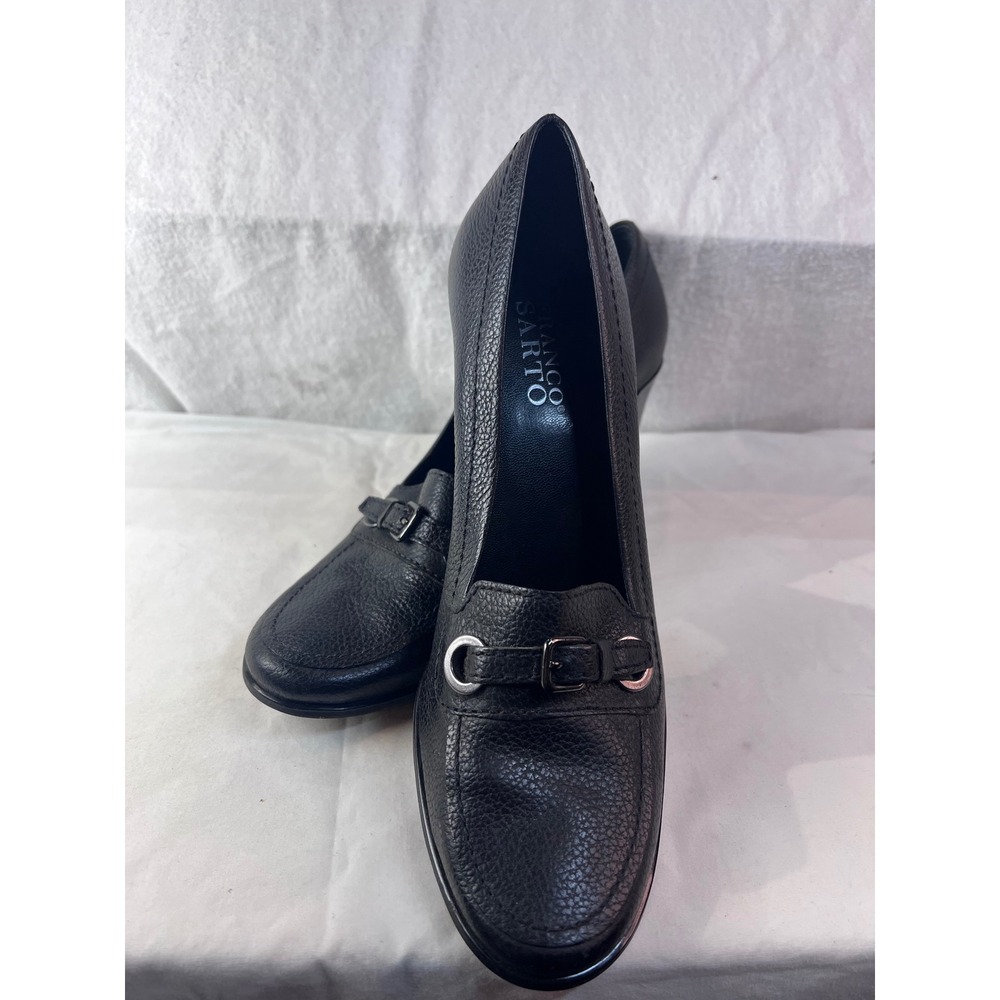 Franco Sarto Womens Black Pebbled Leather Loafer Block Heel Pumps Size 8.5M